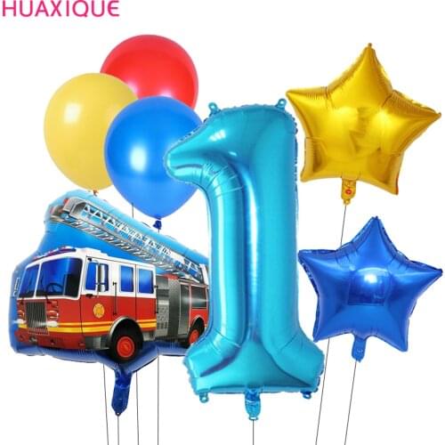 19pcs Fireman Sam Party Decor Fire Truck Car 40inch Number Foil Helium Balloon Firefighter Balloon Kid Construction Party Globo
