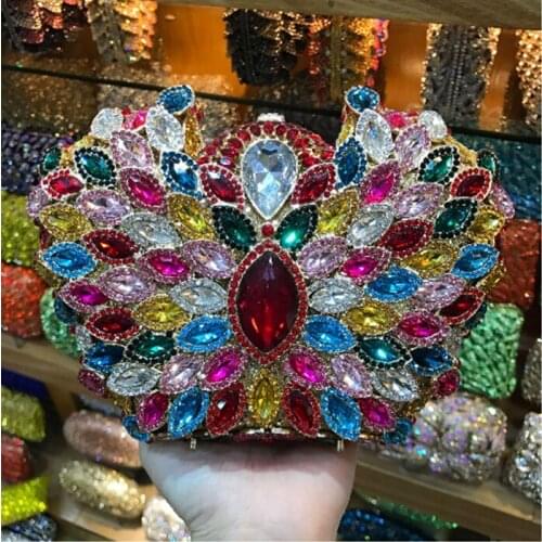Colorful Crystal Clutch Bag Female blue/gold Evening Bags Diamond Studded Handbags Women Wedding Bridal Party Prom mini Purse