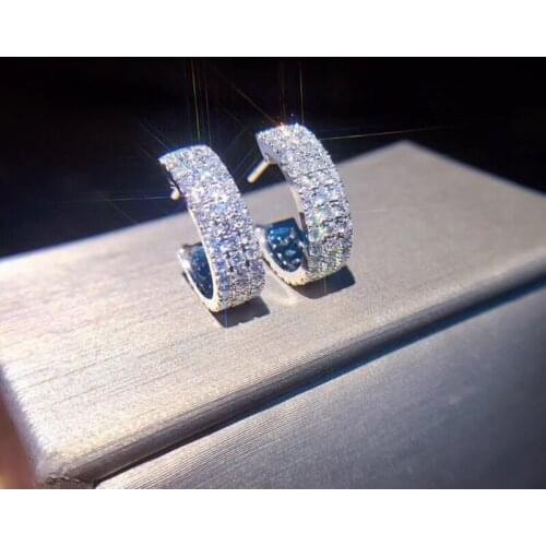 Trendy Three Rows AAAAA Cubic Zirconia 925 Sterling Silver Stud Earrings for Wedding Jewelry Women Earring 925 Silver