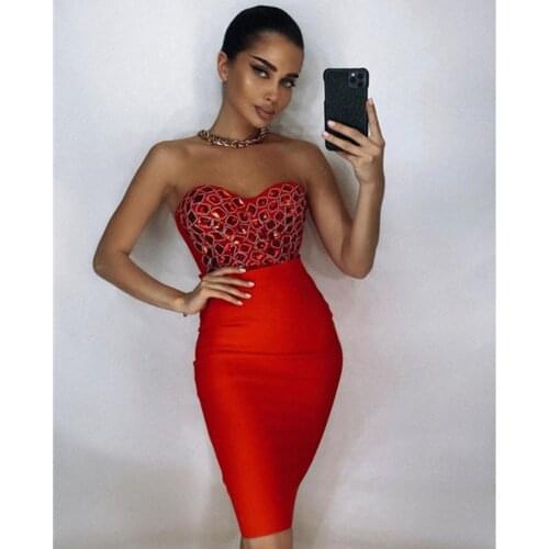 Women Summer Style Sexy Beading Two Piece Mini Bandage Set 2021 Celebrity Designer Fashion Womens Set