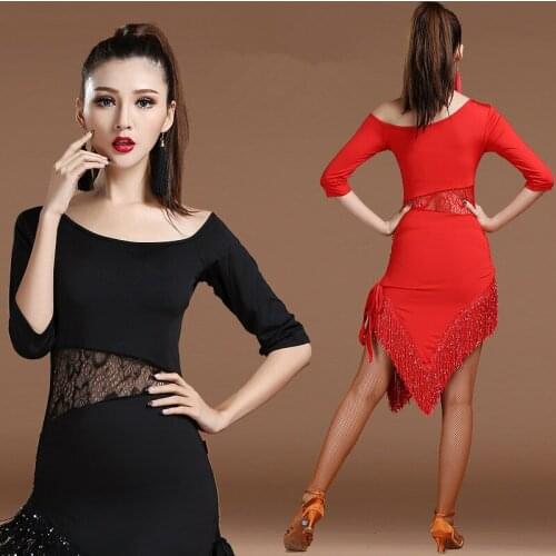 Ladies new Latin dancing costume female adult oblique dress practice dress dress Latin dance tassel skirt performance uniforms