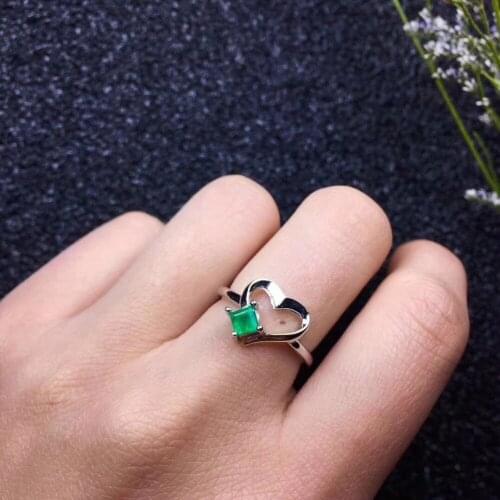 Fashion Elegant Small heart square Natural green emerald Ring Natural gemstone ring S925 silver women party girl gift Jewelry