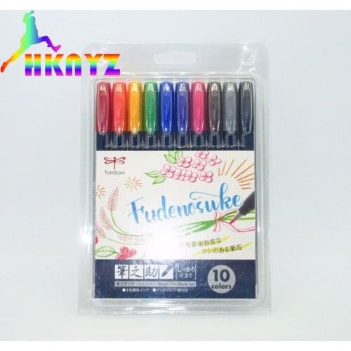 1sets Tombow Markers Water-Based Pigment Ink Calligraphy Lettering Pens Brush Marker Pens Fudenosuke Pens Set Japan