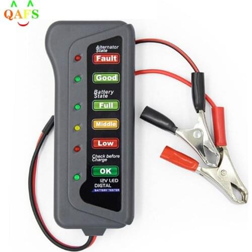 12V Car Battery Tester Digital Alternator 6 LED Lights Display Diagnostic Tool