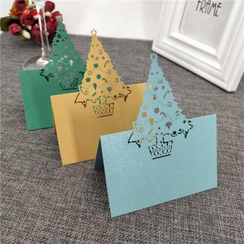 10pcs Christmas tree Laser Cut Place Cards Wedding Name Cards Guest Name Place Card Wedding Table Decoration 9Z SH219