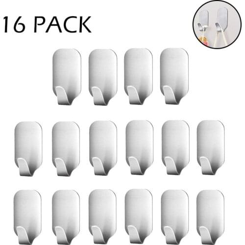 16 Pcs Door Hooks Stainless Steel Rack Hanger Organizer Hanging Hook for Clothes Gloves Towels Office Kitchen Bedroom Bathroom
