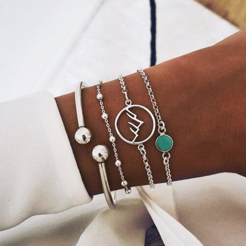 4 Pcs/set Retro Female Lotus Bead Round Gem Chain Hollow Multilayer Bracelet Set Exquisite Party Clothing Jewelry