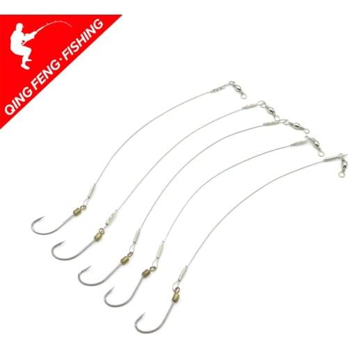 5pcs 18-36cm steel wire fishing line with anti winding hook, swivel hook, steel wire hook can rotate 360 degrees