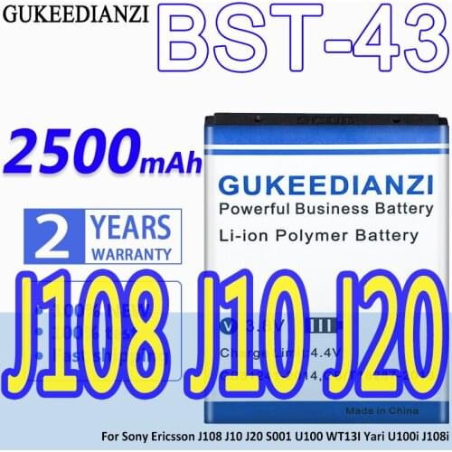 High Capacity GUKEEDIANZI Battery BST-43 2500mAh For Sony Ericsson J108 J10 J20 S001 U100 WT13I Yari U100i J108i BST 43