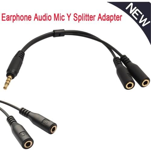 3.5 mm Black Headphone Earphone Audio Cable Micphone Y Splitter Adapter 1 Female to 2 male Connected Cord to Laptop PC