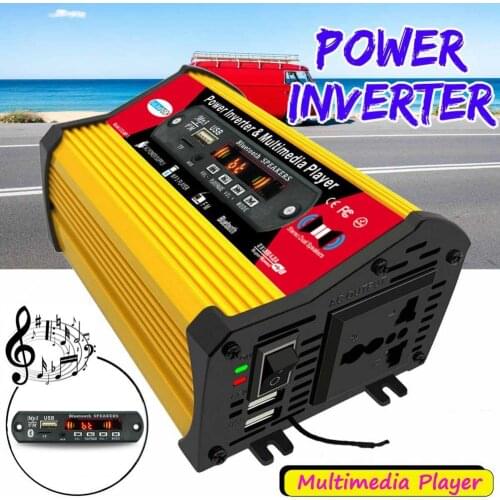 Car Power Inverter Safety Universal Bluetooth 12V to 220V Multi-media Player Converter Voltage Transformer for Auto Accessories