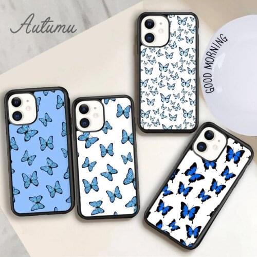 Blue Butterflies Phone Case for iPhone 11 12 Pro Max mini X XR XS SE 2020 5 6S 7 8 Plus Samsung Galaxy S8 S9 S10 Cover shell