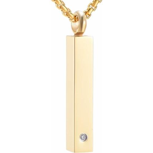 CL078 Inlay Crystal &Gold Stainless Steel Bar Keepsake Urn Necklace Hold Pet/Human Ashes Memorial Cremation Pendant Jewelry
