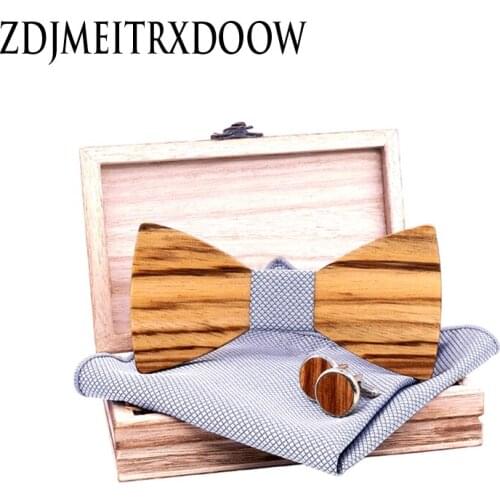 Zebra Wooden Bow Ties Gravatas Corbatas Business Leather Ties For Men Wooden Butterfly Wood tie men bow tie Sets