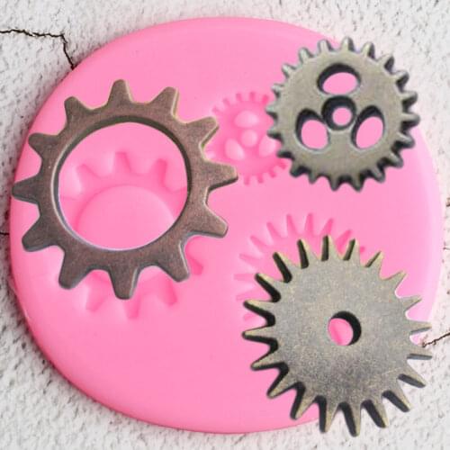 DIY Baby Party Cake Decorating Tools 3D Steampunk Gears Silicone Cupcake Topper Fondant Mold Candy Clay Chocolate Gumpaste Mould
