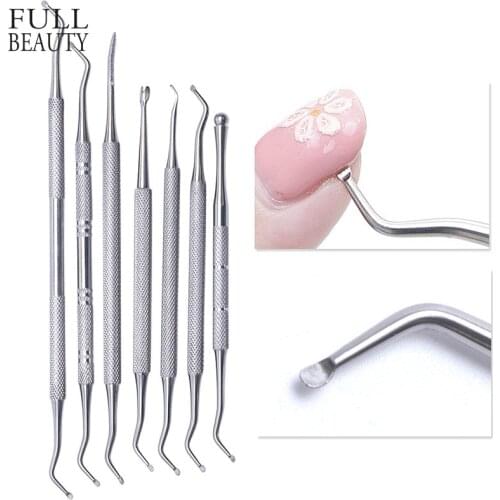 Double-end Silver Groove Pick Toe Finger Corrector Cuticle Pusher Stainless Steel Remover Manicure Cleanser Nail Tools CHG01-07