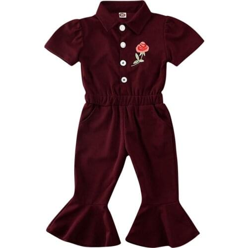 Spring Autumn Toddler Newborn Baby Kids Girl Rompers Clothes Rose Print Ruffles Sleeve Jumpsuit Flared Pants Outfits 1-6 Years