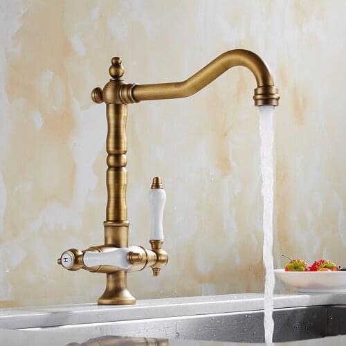 Kitchen Faucet Antique Bronze Sink Faucet Brass Swivel Ceramic Dual Handle Kitchen Faucet/ Bathroom Basin Mixer Tap Faucet