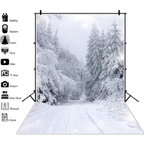 Laeacco Winter Backdrops Snowing Forest Trees Pathway Photography Backgrounds Baby Portrait Photozone Photocall For Photo Studio