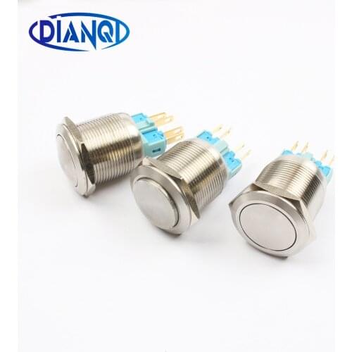 22mm Nickel plated brass metal push button switch high flat ball round momentary 4 pin terminal reset Buttons switches Latching
