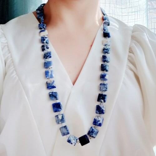 Lii Ji Real Stone Sodalite Crystal Necklace Long Blue Necklace for Women Jewelry 80cm