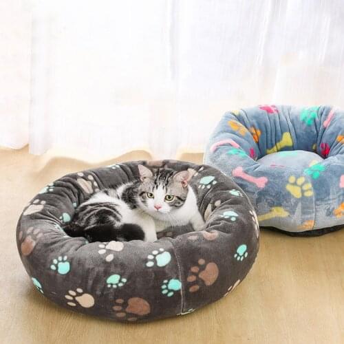 Soft Round Cat Bed Cute Paw Warm Sleeping Mats Cat Nest Washable Small Pet Dogs Kennel Velvet Sofa for Kitten Chihuahua Cushion