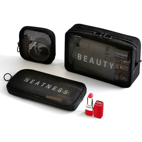3PCS Set Fashion Portable zipper mesh cosmetic bag Travel Make Up Toiletries Storage Pouch Gift