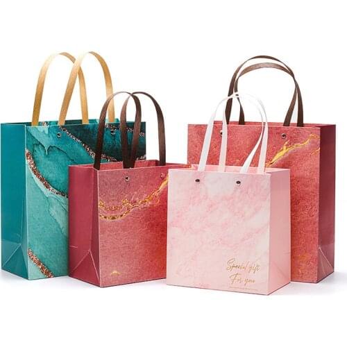 New Creative Pink Blue Marble Gift Tote Bag For Party Baby Shower Paper Chocolate Boxes Package Wedding Favours Candy Boxes