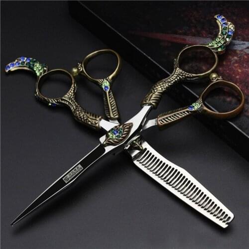 Scissors Exquisite Retro Professional Barber Shop Hairdressing Scissors 6.0 440c 7 Inch Barber Scissors Thinning Scissors Kit