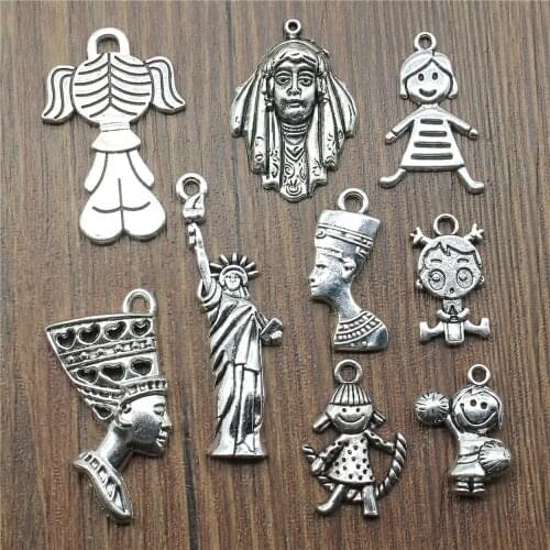 Antique Silver Color Girl Charm Pendants Jewelry Accessories Human Female Charms For Jewelry Making Woman Charms