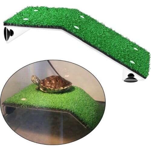 Turtle Basking Platform Tortoise Ramp with Lifelike Turf Reptile Ladder Resting Terrace Fish Tank Aquarium Turtle Dock