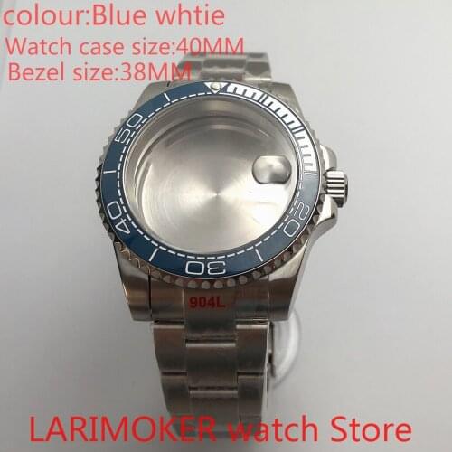 Suitable for NH35 NH36 Miyota 8215 40mm sapphire glass 904L stainless steel case sealing bottom cover, with bezel blue white
