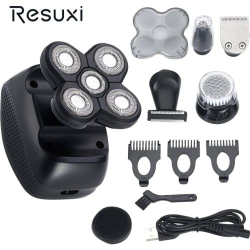 RESUXI A-LK7800 IPX6 Waterproof 6 IN 1 heads shaving machine as seen LED rechargeable men reciprocating shaver shaving Wholesale