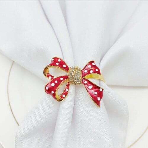 Christmas red bow napkin ring diamond napkin buckle holiday party desktop napkin ring decoration