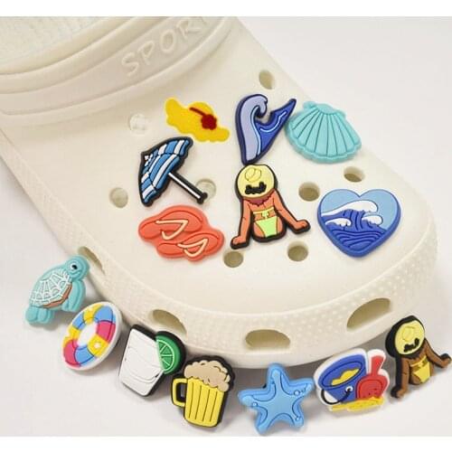 2021-2022 Season Beach Cartoon Ornament Removable PVC Flexible Glue Shoe Buckle Ornament Flower Embroidery Shoes Decorations