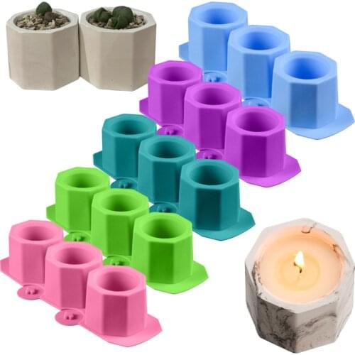 3 Holes Round Geometric Polygonal Concrete Flower Pot Vase Mold Cactus Cement Molds Silicone DIY Aromatherapy Candle Decoration