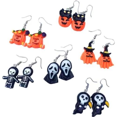 Donarsei Cute Cartoon Halloween Earrings For Women Hallowmas Funny Costume Cosplay Spider Pumpkin Bat Ghost Dangle Earring Party