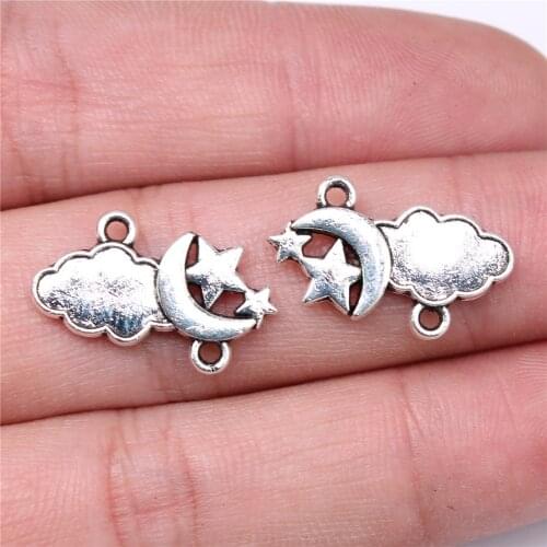 WYSIWYG 10pcs Charms 21x12mm Moon Star Cloud Charms For Jewelry Making DIY Jewelry Findings Antique Silver Color Alloy Pendant