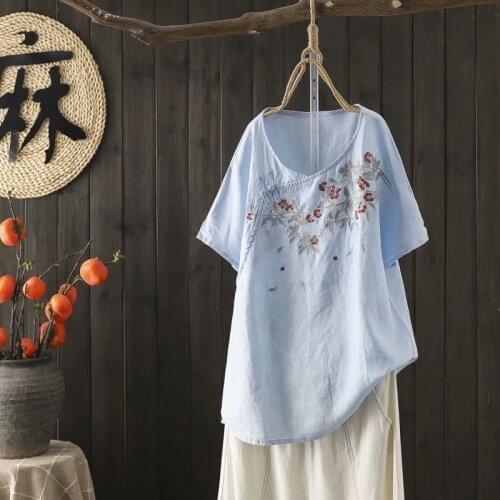 Chinese Style Womens Clothing Summer 2020 Vintage Blouse And Top Women Embroider Loose Cheongsam Shirt Ladies Chinese Tops 10368