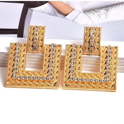 New Arrive Gold Metal Square Rhinestone Dangle Earrings High-Quality Fashion Pendientes Jewelry Accessories For Women Wholesale