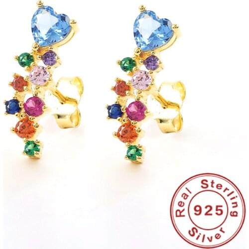 AIDE 925 Sterling Silver Earrings For Women Love Zircon Stud Earrings Ear Piercing Pendientes Mom Gift 2021 Trend Vintage