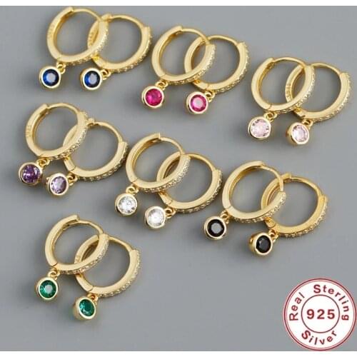 Aide 925 Sterling Silver Colored Round Diamond Dangle Earrings For Women Gift Rainbow Zircon Crystal Charm Pendant Drop Earrings