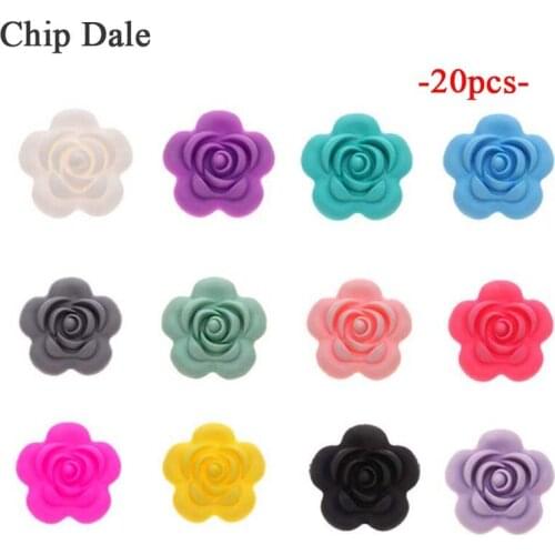 Chip Dale 20Pcs Rose Flower Silicone Beads For DIY Chain Necklace Molar Chewable Toy Silicone Teether BPA Free