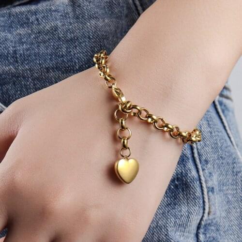 Bohemian Punk Stainless Steel Bracelet Pendant Heart Bracelet Charm Bracelet Thick Chain Bracelet For Women Party Jewelry Gift