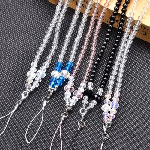 Mobile Phone Lanyard Hanging Neck Lanyard Crystal Beads Decoration Chain Universal Lanyard For Id Badge Crystal Beads Necklaces