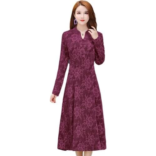 Cheongsam Dress 2021 Winter Autumn Women Qipao Chinese Dresses Party Vintage Elegant Long Sleeve Dress High Quality 5XL