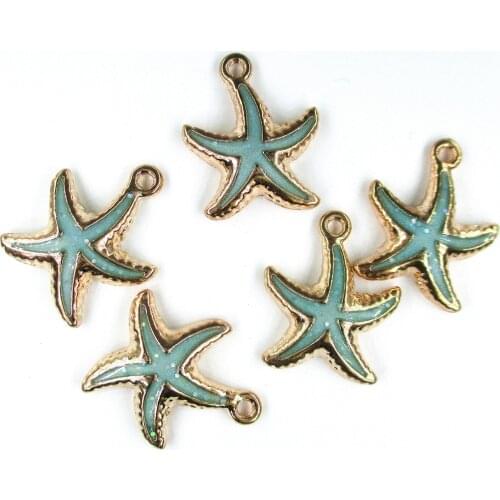 10pcs/lot Alloy Enamel starfish Pentagram Blue ocean stars For Jewelry Making Bracelet Necklace DIY Woman Earrings Findings