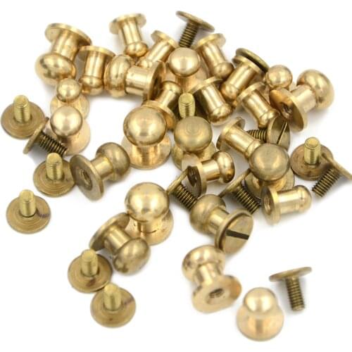 10Pcs Chicago Screw Solid Brass Round Head Stud Spot Screwback Screw Back Nail Rivet Nipple for Buckle Leather Craft Bag Belt
