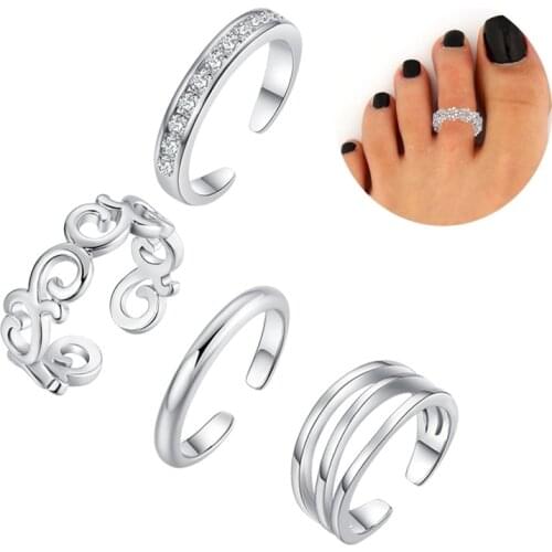 Love & Annie 4pcs Summer Beach Vacation Adjustable Knuckle Foot Ring Open Toe Rings Set for Women Girls Finger Flower Ring Gifts
