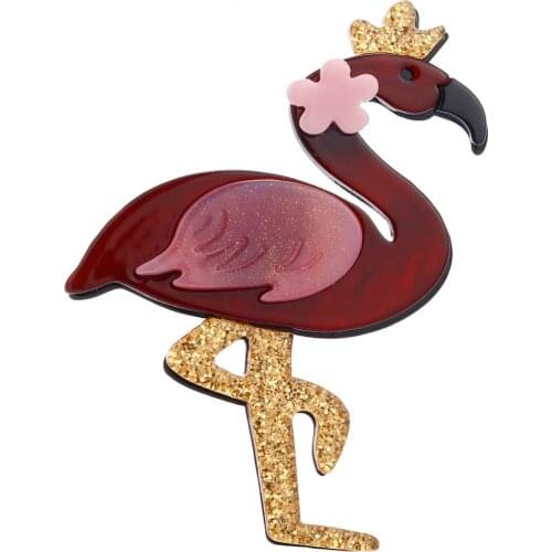 Acrylic Glitter Bird Pins And Brooches For Women Big Lovely Animal Flamingo Corsage Pin Brooch Badge Jewelry Shirt Collar Clip